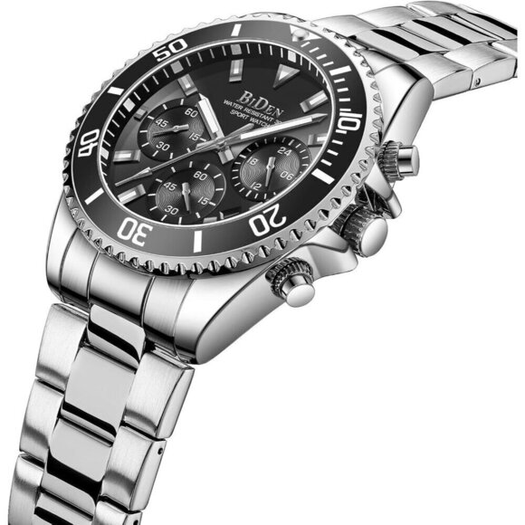 Mens Watches Chronograph Stainless Steel Waterproof Wrist Watches for Men - Picture 3 of 8